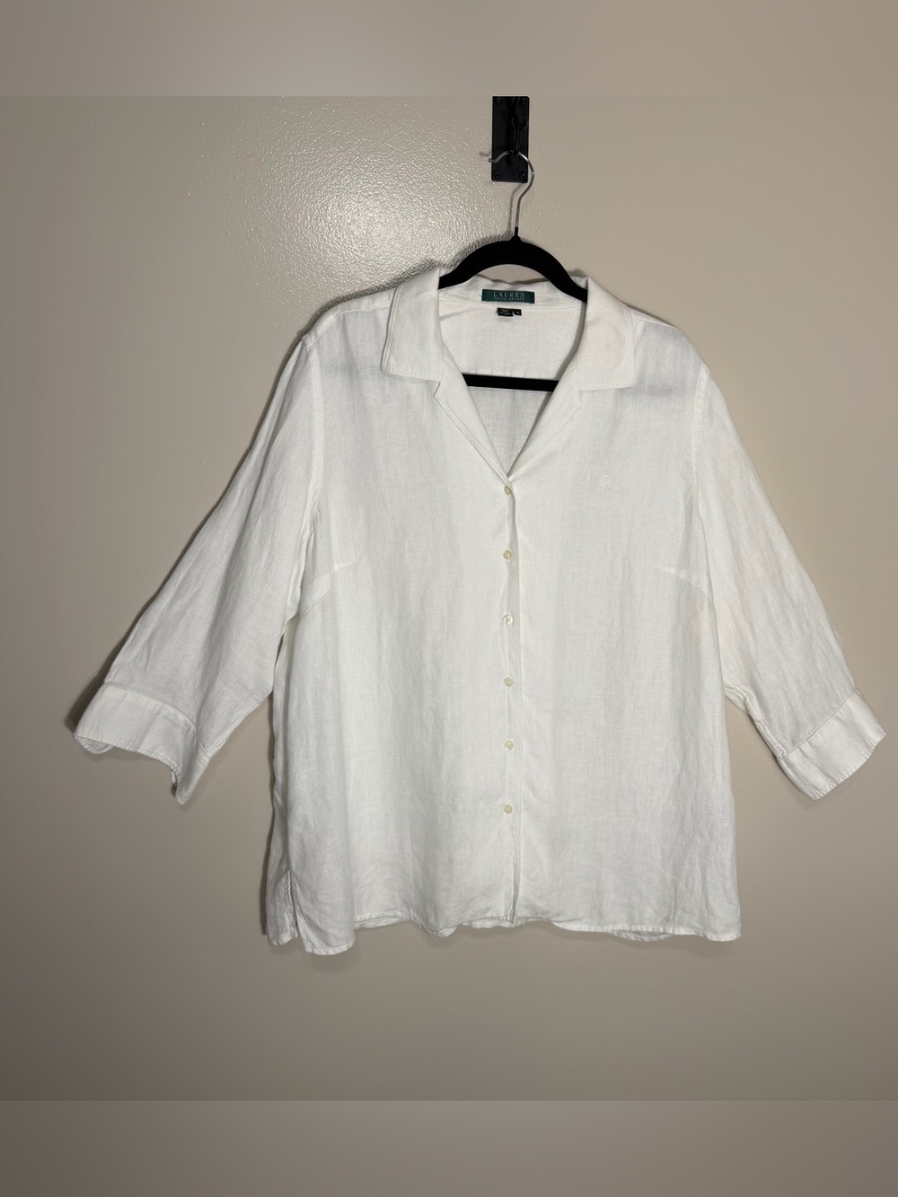 Lauren Ralph Lauren White Button Down Linen Shirt Women's Sz 1X Lagen Look